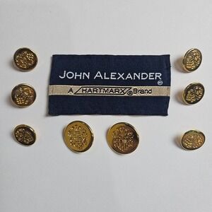 John Alexander Hartmarx Gold Blazer Buttons Set Metal Crest Heraldic Set of 8